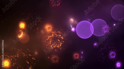 Abstract Halloween glowing orange embers and purple bokeh particles loop background
