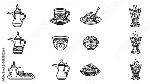 Foto Traditional Arabic tea and coffee set.