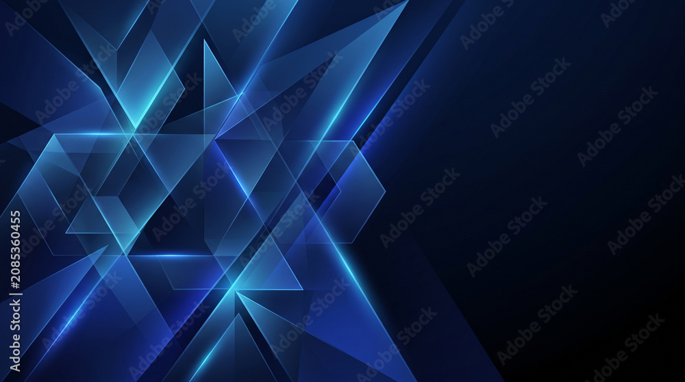 Obraz premium Dark Blue Abstract Geometric Glass Shapes Background with Glowing Blue Lines