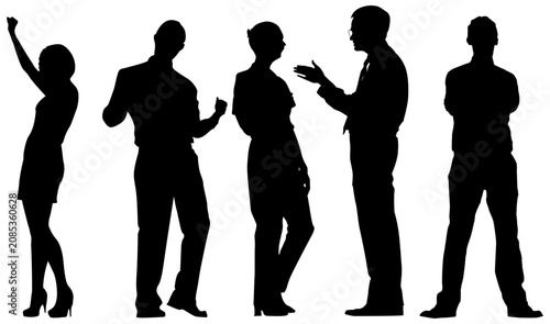 Tableau sur toile Diverse group of five people in silhouette, engaged in various poses and interac
