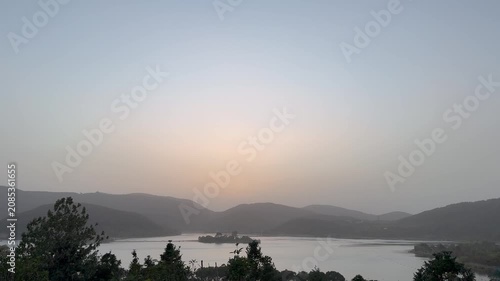 4K China Mountain Lake Misty Sunset