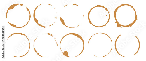 Canvas Print A collection of coffee stain rings on a white surface, arranged in two rows
