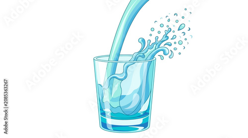 Fotografija Water pours into a clear glass creating a splash