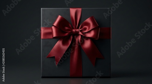 Elegant Black Gift Box with a Luxurious Maroon Silk Bow
