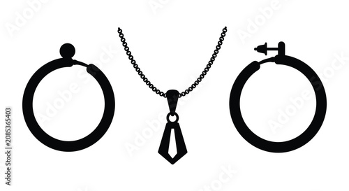 Obraz na plátně Jewelry Set Including Necklace And Hoop Earrings Silhouette