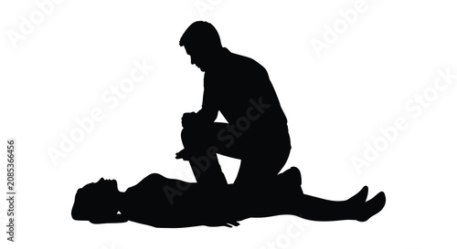 Εκτύπωση καμβά Medical Assistance Silhouette Against A White Background