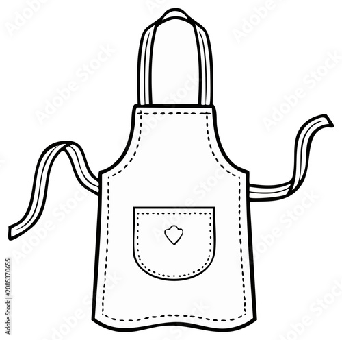 Simple vector outline of an apron with a pocket and heart design