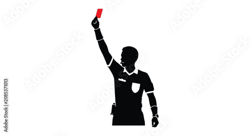 Canvas Print Referee displaying red card black silhouette against white background