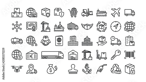 Photography Collection of logistics and transportation icons with various industry symbols i