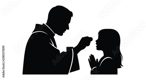 Obraz na plátně Priest And Girl In Silhouette Style Black And White