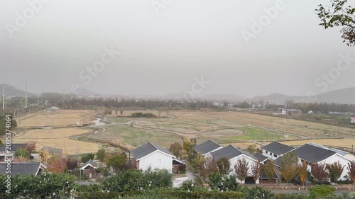 4K Rural Village With Traditional Architecture And Farmland