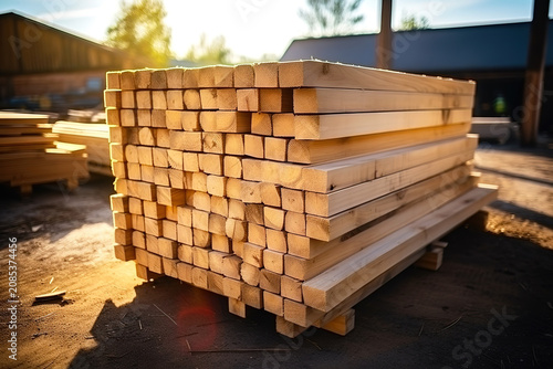Awesome photo of a stack of wooden planks on a building site
