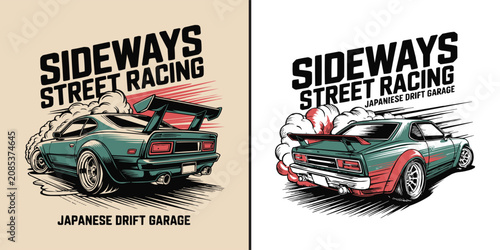 Photos Retro pixel art illustration of a modified Japanese drift racing car