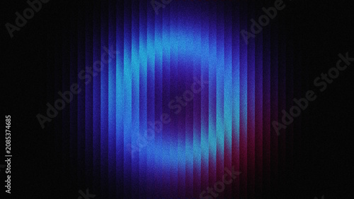 Abstract blue and violet glowing gradient circle with noise texture and ribbed glass effect