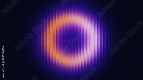 Abstract orange and purple glowing gradient circle with noise texture and ribbed glass effect