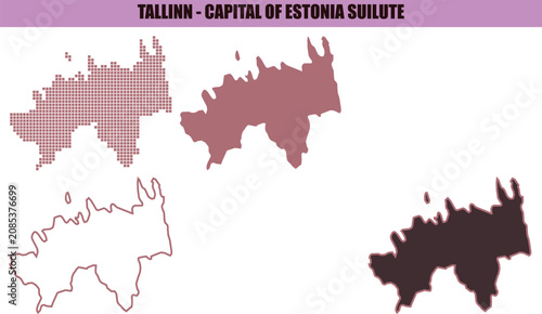 Foto Estonia, Tallinn city, capital, map, vector, silhouette, 4 color variations