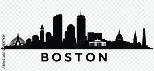 Fotografía Boston city skyline silhouette with famous landmarks and text