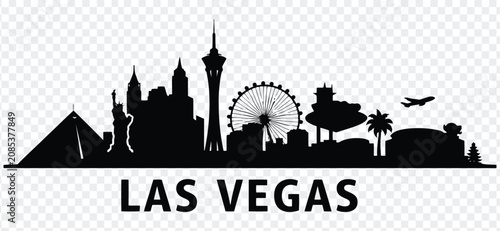 Canvas Print Las vegas city skyline silhouette with famous landmarks
