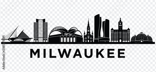 Foto Milwaukee city skyline silhouette with famous landmarks and text