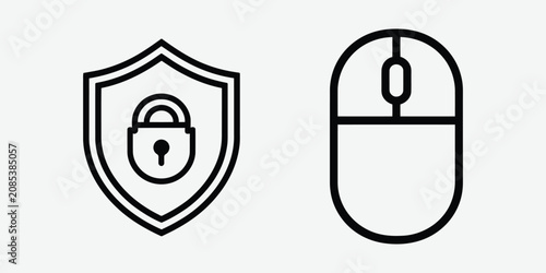 Secure mouse and shield lock icon set Vector