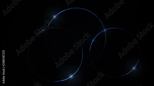 Glowing blue circles intersect in a dark space with minimalist tech render
