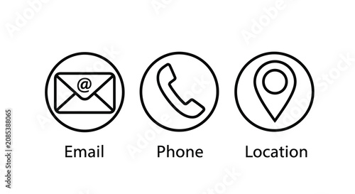 Email Phone And Location Icons In Black Line Style