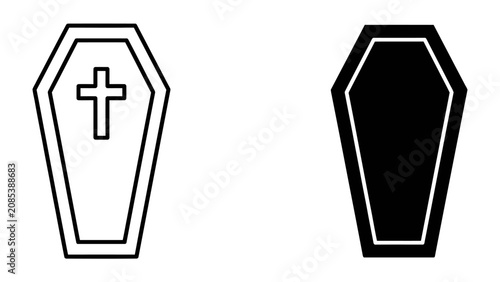 Konstfotografi Coffin Iconography: A stark comparison of two coffin icons, one outlined with a Christian cross, the other solid black, representing themes of death and finality