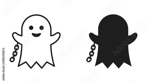 Foto Spooky Friends: Two charming ghost icons, one outlined and one solid black, playfully dangle chains, evoking a sense of playful spookiness perfect for Halloween themes