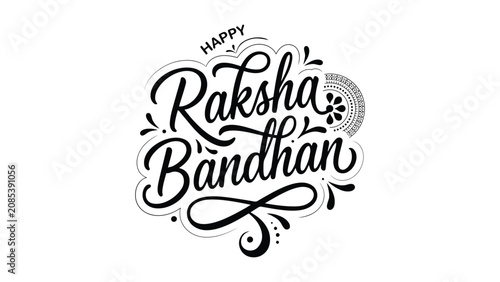 Foto Happy Raksha Bandhan black and white decorative typography with elegant curves,