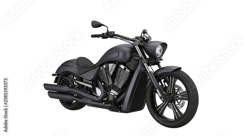 Cuadro en lienzo Black cruiser motorcycle with V-twin engine and custom wheels