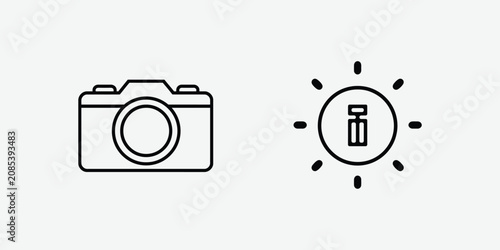 Camera icon with information symbol inside sunburst Vector