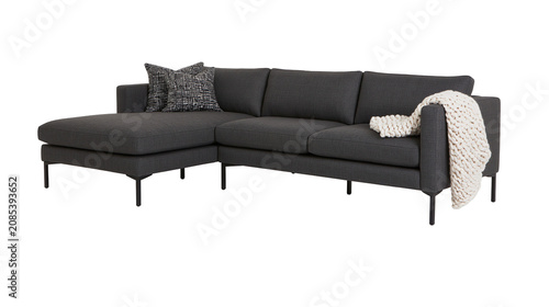 Konstfotografi Dark gray sectional sofa with chaise and throw pillows