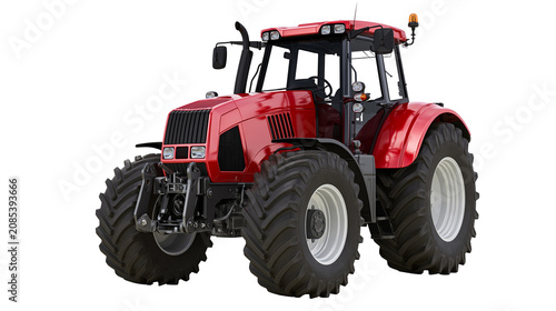 Quadro su tela Red tractor with large tires and cab