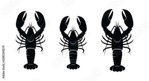Bild auf Leinwand Three Lobster Silhouettes In Black And White A Minimalist Marine Illustration Si