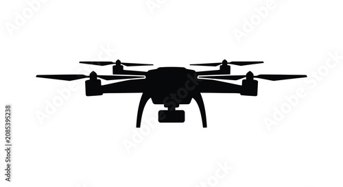 Photos Quadrotor drone with propellers a black silhouette against a white background