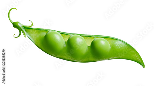 Konstfotografi Fresh green pea pod with three round peas inside