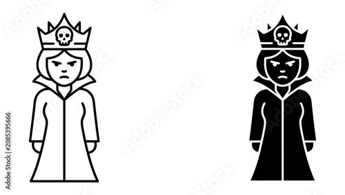 Cuadro en lienzo Evil Queen Icon: A stylized icon depicting an evil queen with a menacing expression, wearing a crown adorned with a skull, symbolizing power and malice