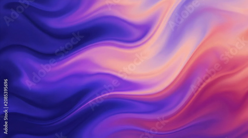 Abstract fluid gradient background with soft waves of purple, violet, pink, and peach colors with satin smooth texture. AI generated