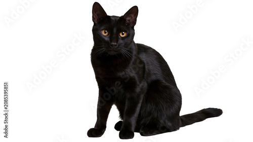Canvastavla Black cat with bright orange eyes sitting