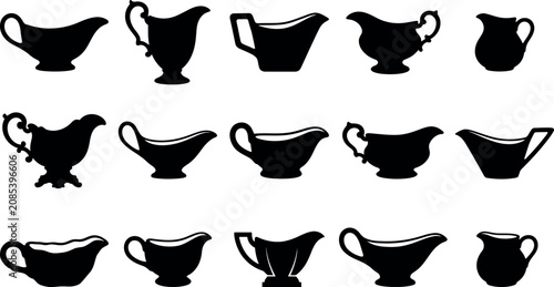Bilde på lerret A detailed collection of fifteen black silhouettes featuring various styles of v