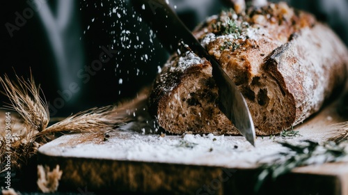 Artisan Sourdough Loaf Being Sliced