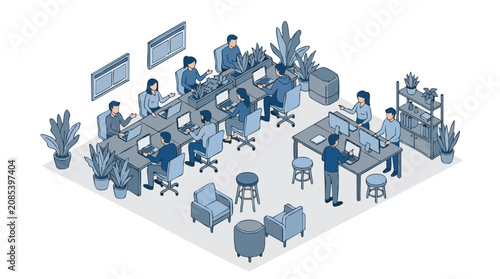 Isometric Office Professionals Working Together