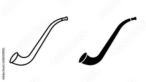 Foto Musical Horn Icon: A simple line drawing and a silhouette icon represent a horn, likely a musical instrument
