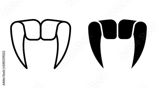 Fotografie Vampire Fangs Icon: A stark graphic representation of vampire fangs, shown in both an outline and a solid black silhouette, symbolizing the supernatural and fear