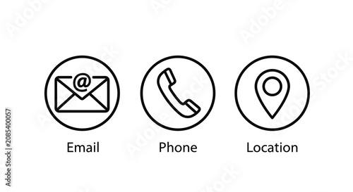 Email phone and location icons in a linear style on white background
