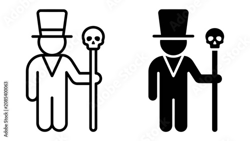 Fotografie Voodoo Iconography: A stylized representation of a voodoo practitioner, depicted with a top hat and a staff topped with a skull, symbolizing mysticism and dark rituals