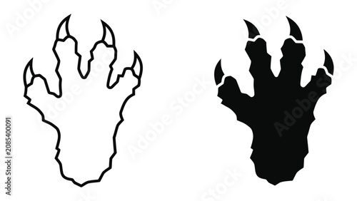 Vászonkép Claw Print Icon: A stylized depiction of an animal claw print, presented in both outline and silhouette form, symbolizing wildness and tracking