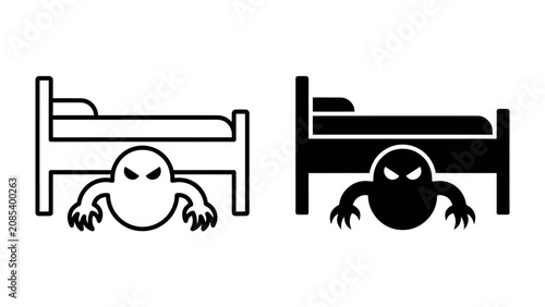 Bild auf Leinwand Monster Under the Bed: A stylized illustration depicts a spooky monster lurking beneath a bed, evoking childhood fears and nighttime terrors