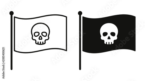 Photos Jolly Roger Icons: A graphic representation of the iconic pirate flag, the Jolly Roger, in both a line art and a silhouette design
