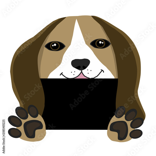 Cute Beagle Dog Cartoon Character Holding Black Blank Signboard Illustration
